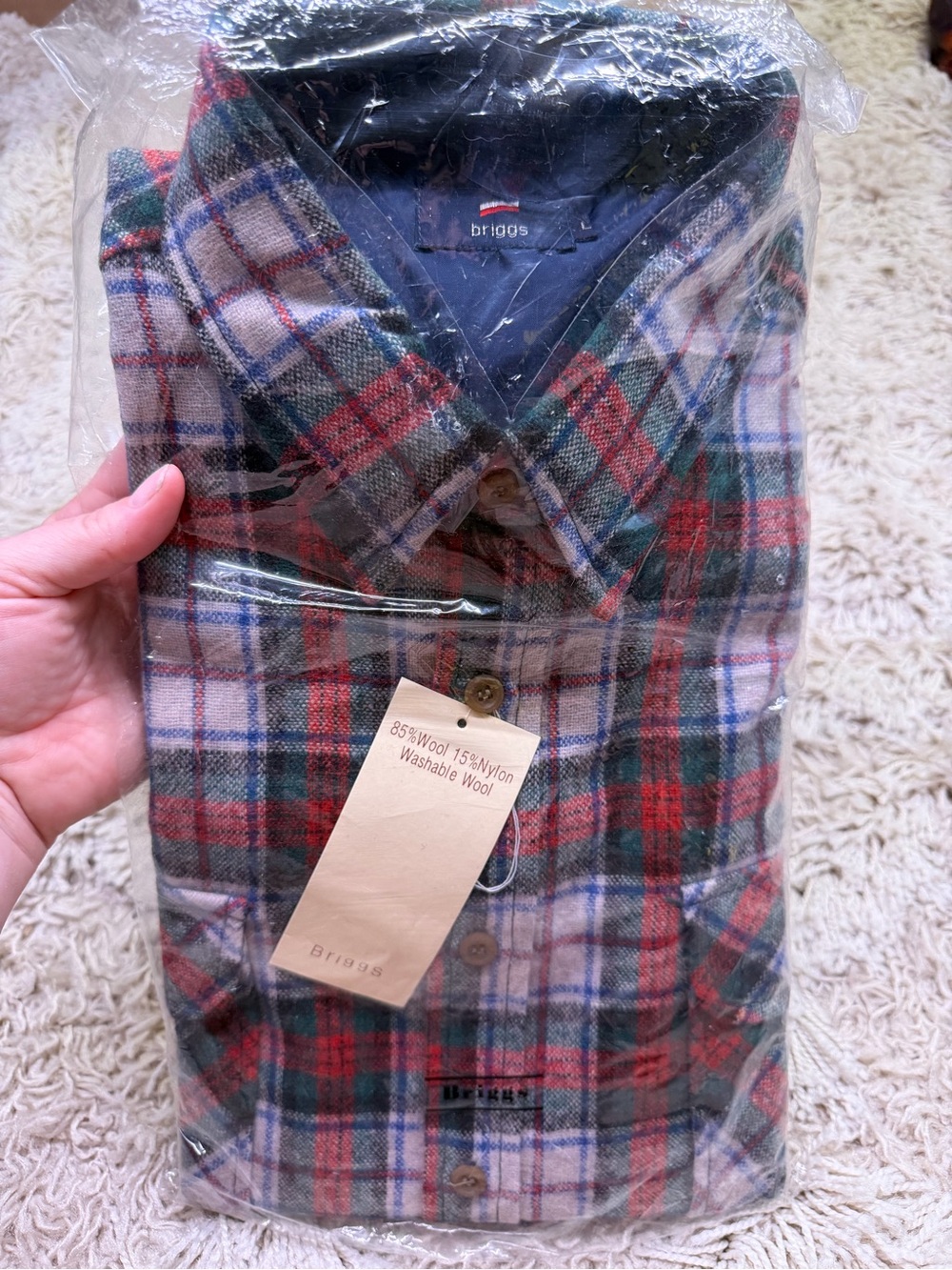 Vintage Briggs Mens L Plaid 85% Wool Shirt Shacket NWT Korea